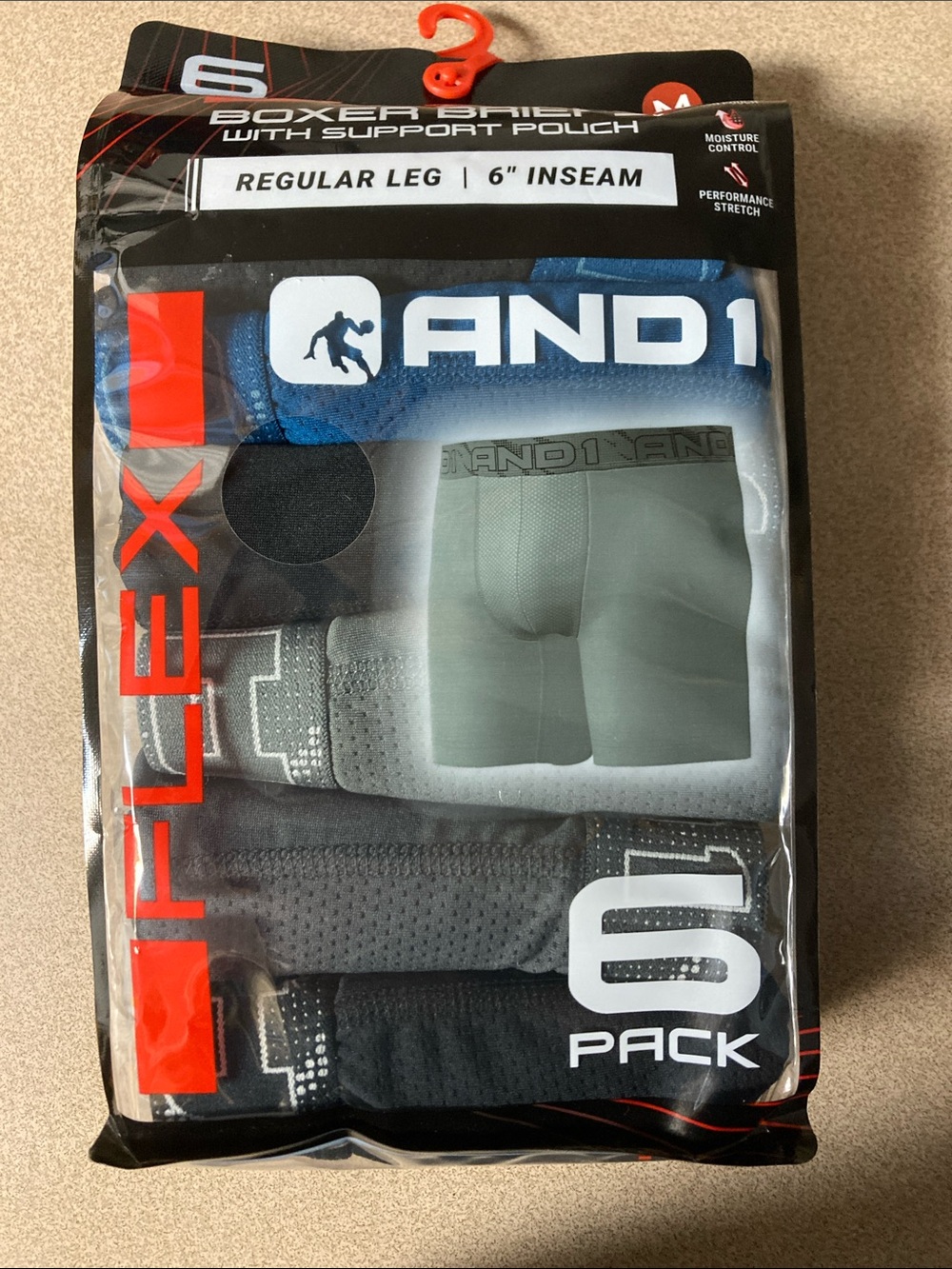 AND1 Flex Men's 6-Pack Boxer Briefs – Black, Gray and blue